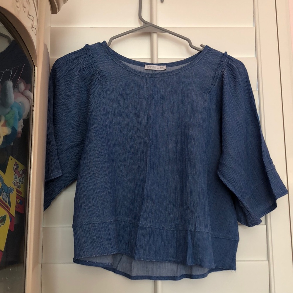 [5 for $25] Denim like butterfly sleeve crop top